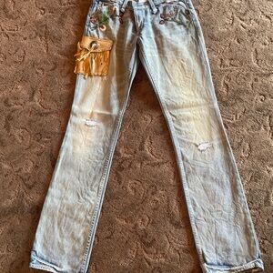 Ralph Lauren Light Blue Straight Leg Jeans with Fringe